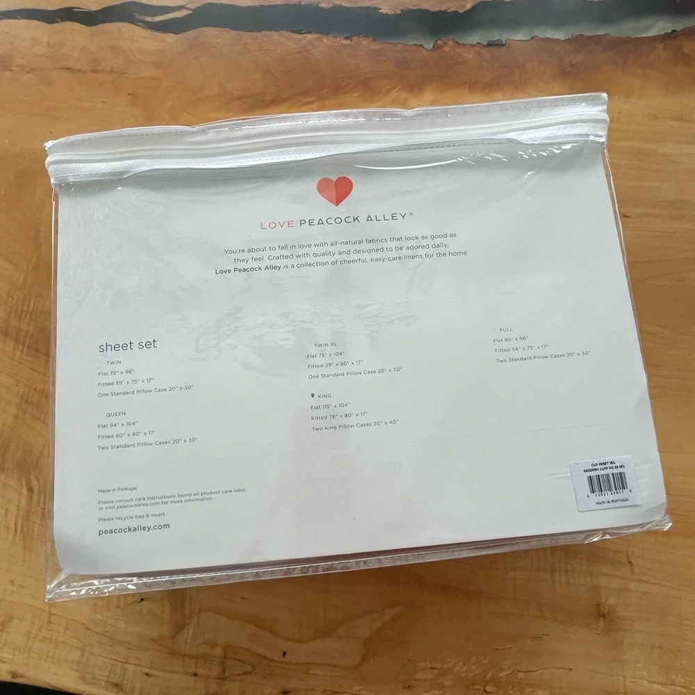 Brand new- Peacock Alley King MODERN CUFF SATEEN SHEET SET- Iron/White